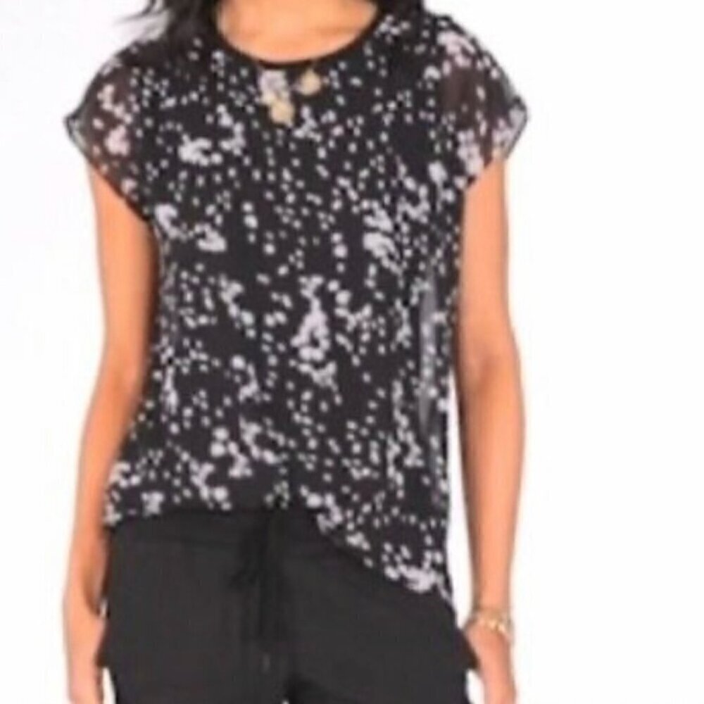 CABI Cosmos Night Sky Blouse Short Sleeve Black & Gray Sz M #3597 NWOT